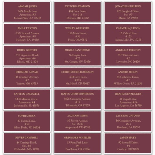 Burgundy Gold Floral Wedding Guest Adresetiketten Sticker (Voorkant)