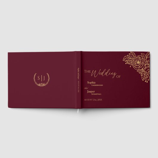 Burgundy Gold Floral Wedding Guest Book Gastenboek (Volledig)