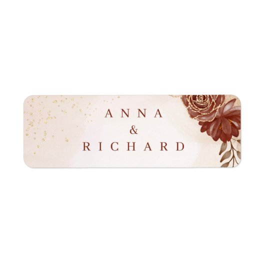Burgundy & Gold Floral Wedding Invitation Etiket (Voorkant)
