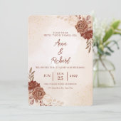 Burgundy & Gold Floral Wedding Invitation Kaart (Staand voorkant)