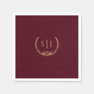 Burgundy Gold Floral Wedding Monogram Napkin Servet