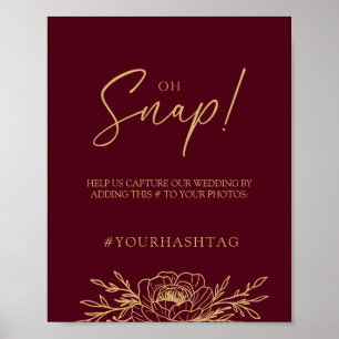 Burgundy Gold Floral Wedding Oh Poster