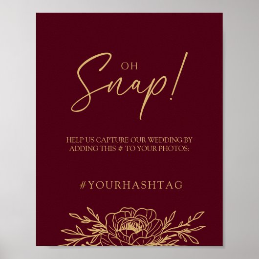 Burgundy Gold Floral Wedding Oh Poster (Voorkant)