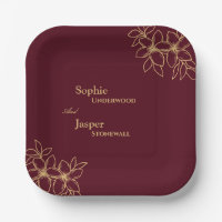 Burgundy Gold Floral Wedding Paper Borden