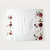 Burgundy Gold Floral Wedding Photo Booth Backdrop Wandkleed (Voorkant (horizontaal))