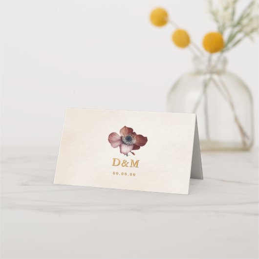 Burgundy Gold Floral Wedding Place Card Plaatskaartje (Achterkant)