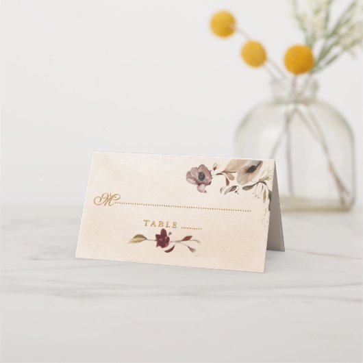 Burgundy Gold Floral Wedding Place Card Plaatskaartje (Voorkant)
