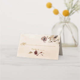 Burgundy Gold Floral Wedding Place Card Plaatskaartje