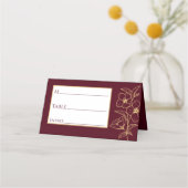 Burgundy Gold Floral Wedding Place Card Plaatskaartje (Voorkant)