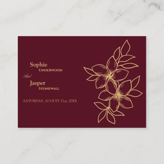 Burgundy Gold Floral Wedding Reception Informatiekaartje (Achterkant)