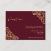 Burgundy Gold Floral Wedding Reception Informatiekaartje (Voorkant)