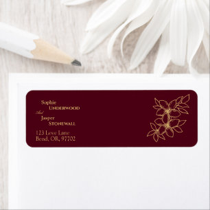 Burgundy Gold Floral Wedding Return Address Label