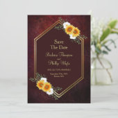 Burgundy Gold Floral Wedding Save the Date (Staand voorkant)