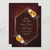 Burgundy Gold Floral Wedding Save the Date (Voorkant / Achterkant)