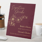 Burgundy Gold Floral Wedding Signature Drink Sign Reclamebord Met Voetstuk (Insitu)