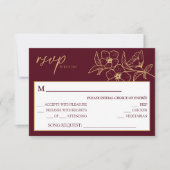 Burgundy Gold Floral Wedding Song Request RSVP (Voorkant)