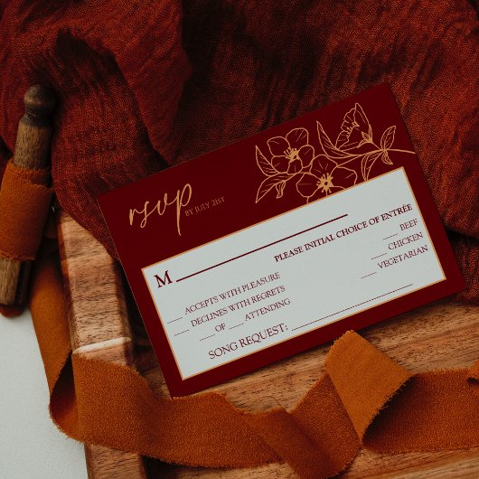 Burgundy Gold Floral Wedding Song Request RSVP