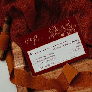 Burgundy Gold Floral Wedding Song Request RSVP Kaartje
