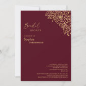 Burgundy Gold Floral Wedding Vrijgezellenfeest Kaart (Voorkant)