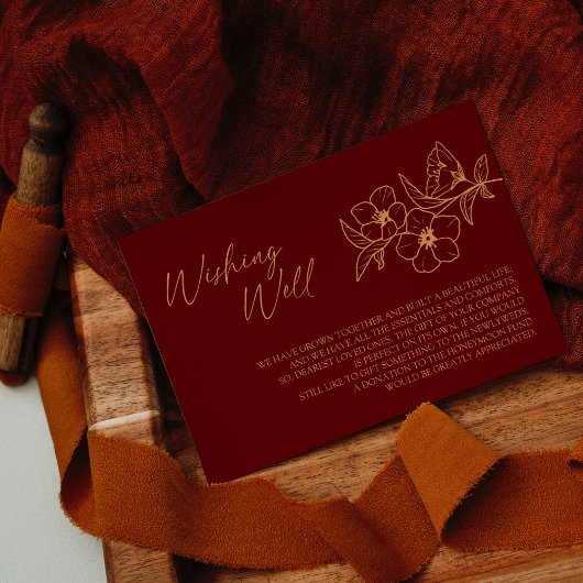 Burgundy Gold Floral Wedding Well Informatiekaartje