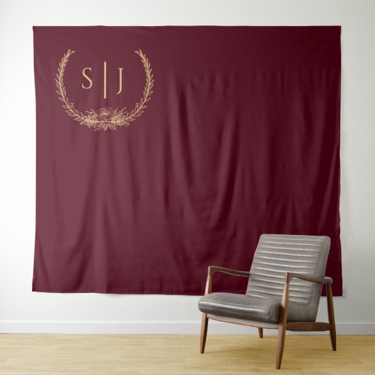 Burgundy Gold Floral Weduwfoto Achtergrond Wandkleed (In Situ (horizontaal))
