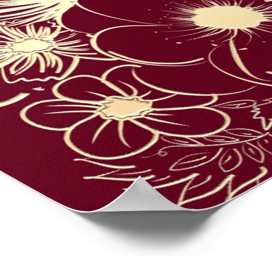 Burgundy Gold Floral Weduwschap Welkomstteken Poster (Hoek)