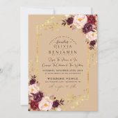 Burgundy Gold Florales Chic Folie Glitter Weddensc Kaart (Voorkant)