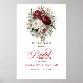 Burgundy Gold Flowers Bridal Shower Welcome Poster (Voorkant)
