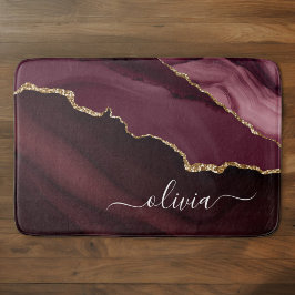 Burgundy Gold Foil Agate Geode Gold Monogram Badmat