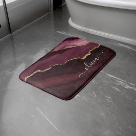 Burgundy Gold Foil Agate Geode Gold Monogram Badmat