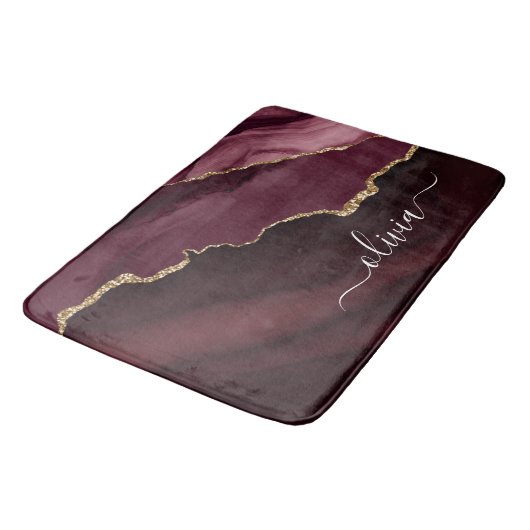 Burgundy Gold Foil Agate Geode Gold Monogram Badmat (Gekanteld)