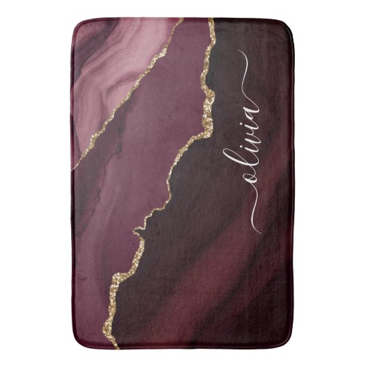 Burgundy Gold Foil Agate Geode Gold Monogram Badmat (Voorkant Verticaal)