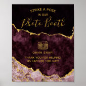 Burgundy Gold Foil Agate Photo Booth Weddenschap Poster (Voorkant)