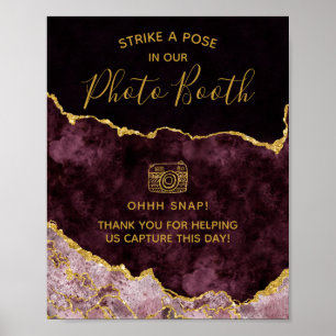 Burgundy Gold Foil Agate Photo Booth Weddenschap Poster