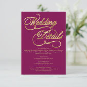 Burgundy & Gold Foil Calligraphy Formal Wedding Informatiekaartje (Staand voorkant)
