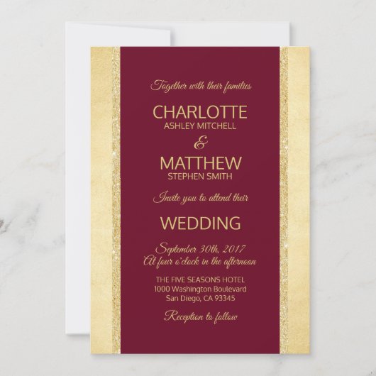 Burgundy Gold Foil Glitter Weddenschap Kaart (Voorkant)