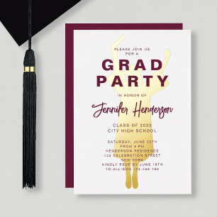 Burgundy Gold Foil Graduation Party Folie Uitnodiging