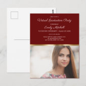 Burgundy Gold-foto van Virtual Graduation Party Briefkaart (Voorkant / Achterkant)