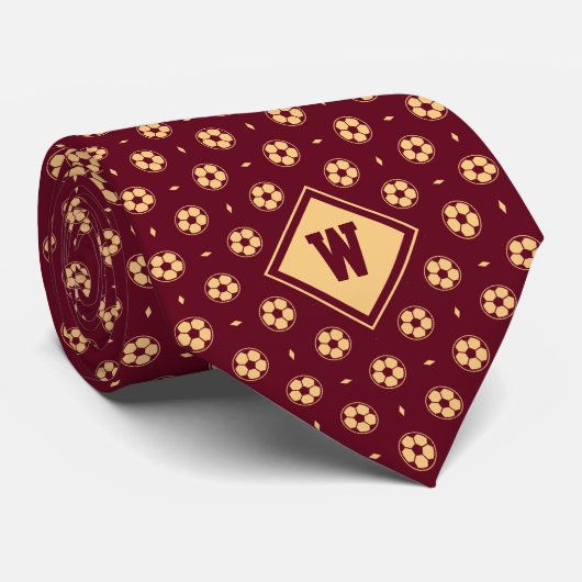 Burgundy Gold Futbol (Soccer) Ball Icon Necktie Stropdas (Opgerold)