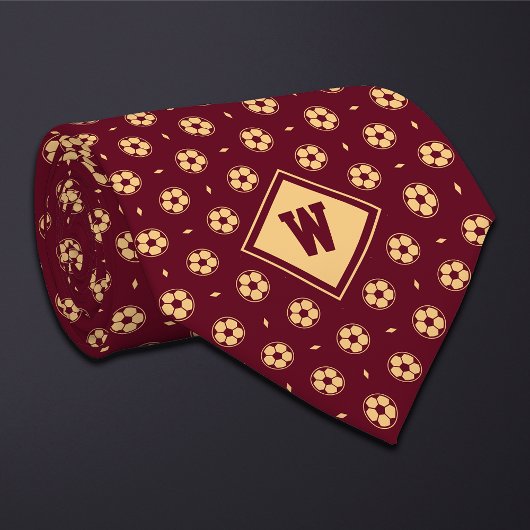 Burgundy Gold Futbol (Soccer) Ball Icon Necktie Stropdas