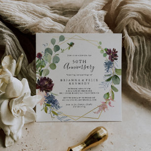 Burgundy Gold Geometric 50th Wedding Jubileum Kaart