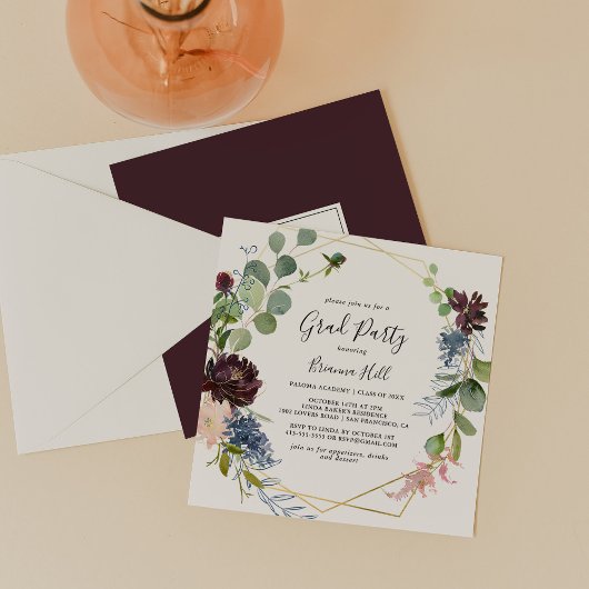 Burgundy Gold Geometric Afstudeerder Party Kaart