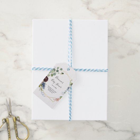 Burgundy Gold Geometric Baby shower Cadeaulabel (Met Touw)