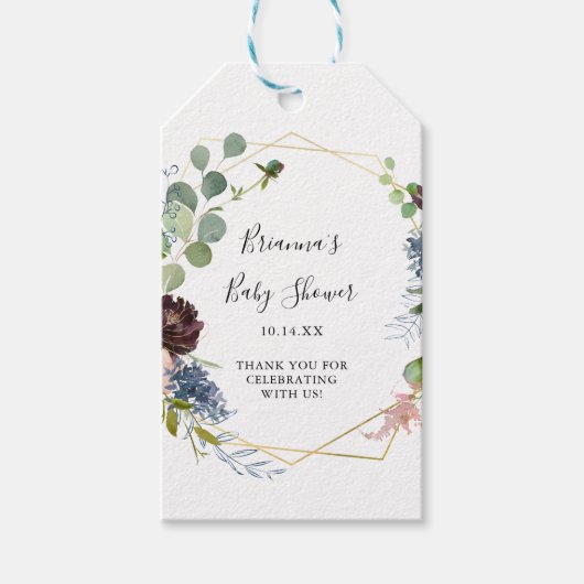 Burgundy Gold Geometric Baby shower Cadeaulabel (Voorkant)