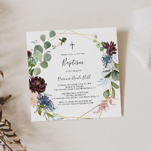 Burgundy Gold Geometric Baptisme Kaart