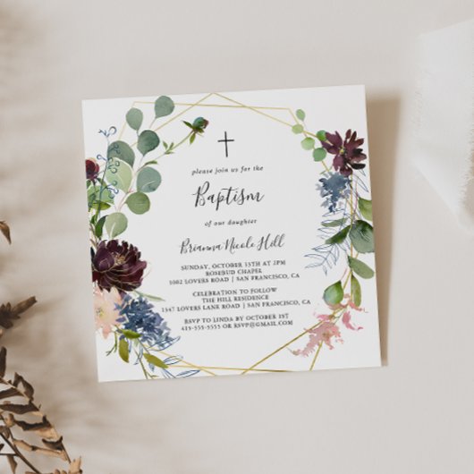 Burgundy Gold Geometric Baptisme Kaart