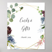 Burgundy Gold Geometric Cards and Gifts Sign Poster (Voorkant)