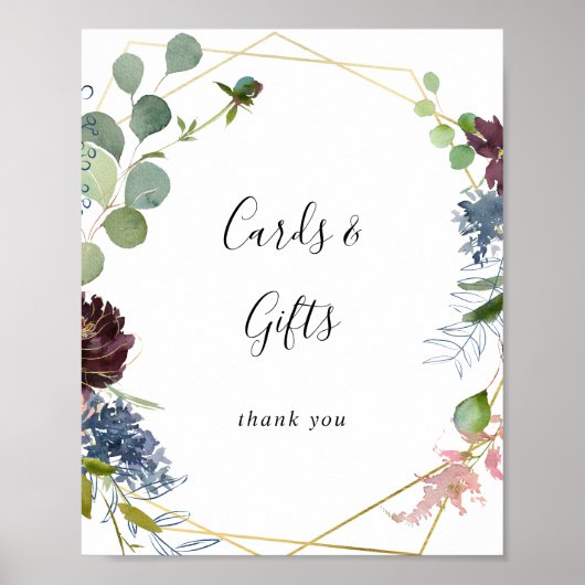 Burgundy Gold Geometric Cards and Gifts Sign Poster (Voorkant)