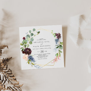 Burgundy Gold Geometric Casual Weddenschap Kaart