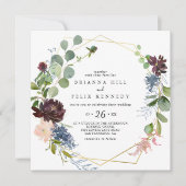 Burgundy Gold Geometric Casual Weddenschap Kaart (Voorkant)